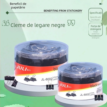 Clip metalic 41 mm, negru, cu coadă lungă, pentru birou