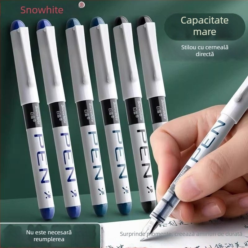 White Snow FP10 stilou cu cerneală lichidă direct, capacitate mare de cerneală, destinat elevilor din clasa a III-a și a IV-a pentru exersarea scrierii
