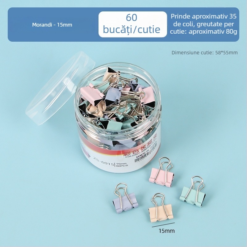 Clip metalic în culoare Morandi, ambalaj personalizat într-o cutie, dosar multifuncțional pentru birou și elevi