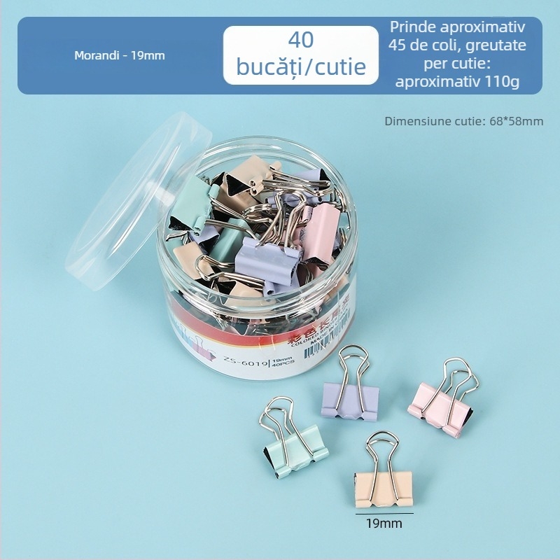 Clip metalic în culoare Morandi, ambalaj personalizat într-o cutie, dosar multifuncțional pentru birou și elevi