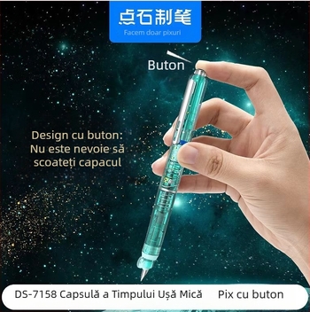 Pix cu mecanism de apăsare, cameră mică de cerneală, design capsulă spațială, vârf fin, pentru elevi din învățământ primar și gimnazial, model 7158