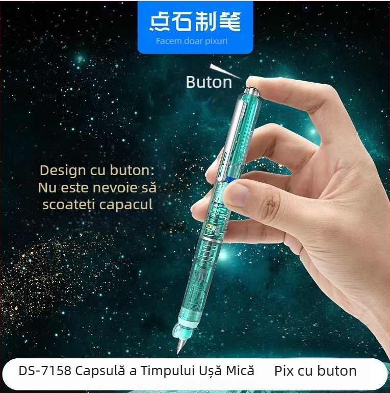 Pix cu mecanism de apăsare, cameră mică de cerneală, design capsulă spațială, vârf fin, pentru elevi din învățământ primar și gimnazial, model 7158