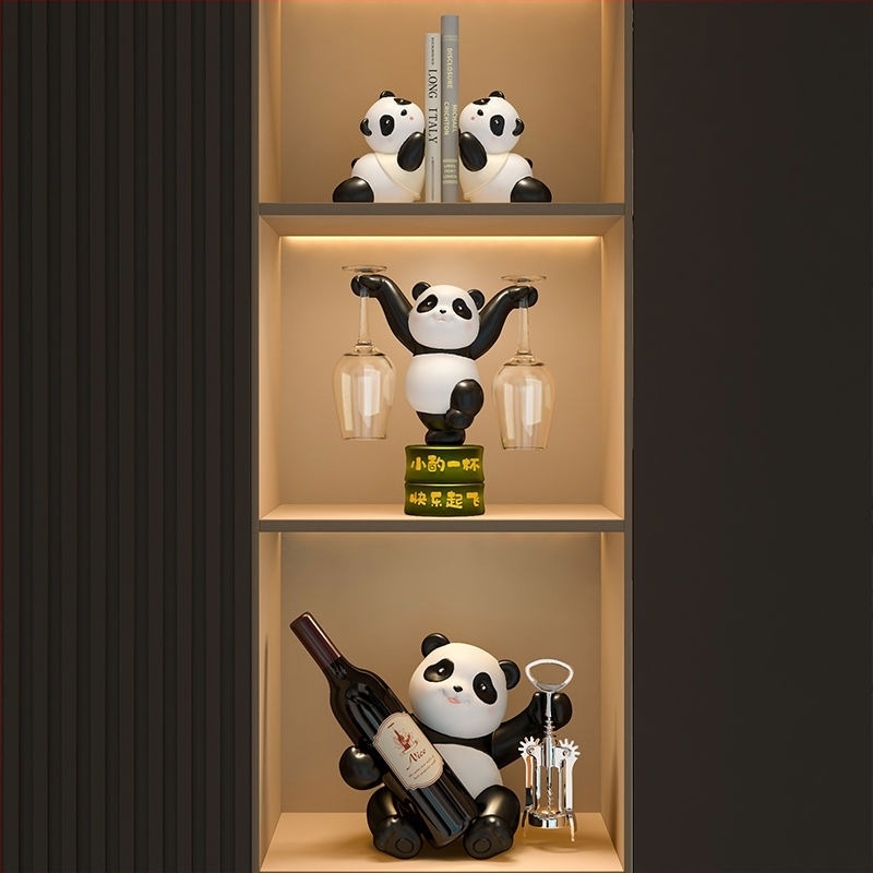 Ornamente Panda pentru vin – set pentru dulapul de sufragerie și bibliotecă, decor modern cu lux lejer, cadou pentru casa nouă