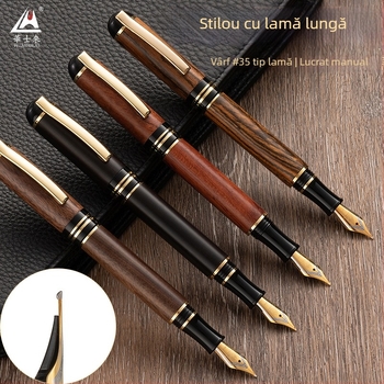 Nr. 35, stilou din lemn, finisat manual, cu nib bi-color pentru caligrafie, rezervor de cerneală