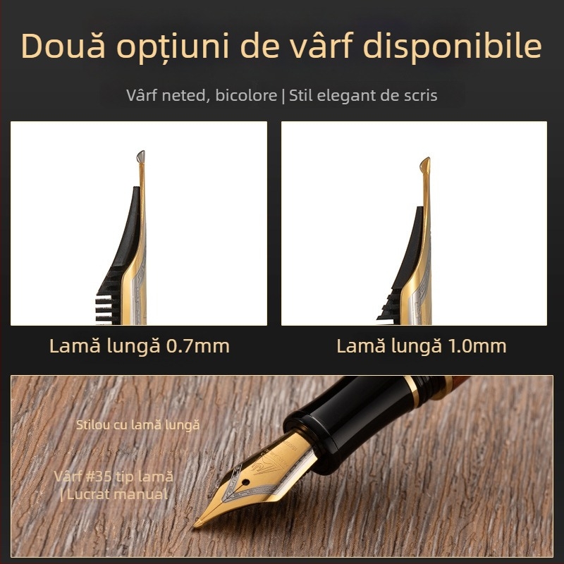 Nr. 35, stilou din lemn, finisat manual, cu nib bi-color pentru caligrafie, rezervor de cerneală