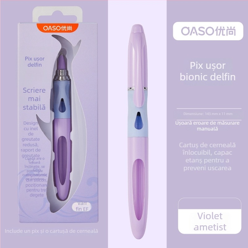 OASO A066 Stilou Delfin cu centru de greutate scăzut pentru elevi din clasa a III-a, prietenos pentru începători, estetică înaltă, corectarea posturii