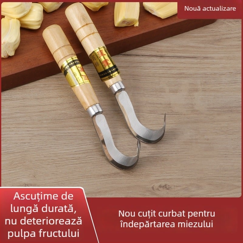Cuțit pentru îndepărtarea miezului din jackfruit, lamă albă curbată — unealtă pentru fructe