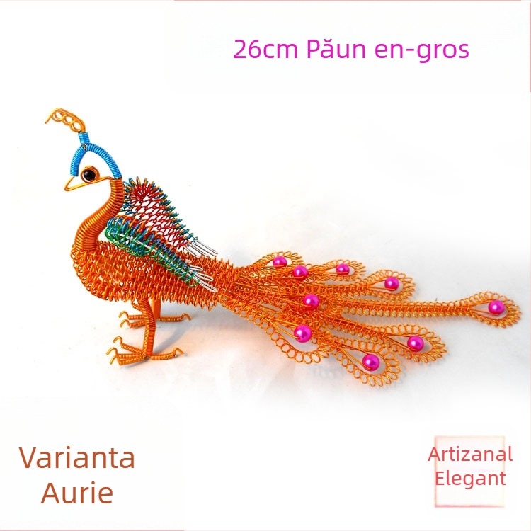 Model de paun din sârmă de aluminiu, 26 cm, ornament decorativ pentru casă și sufragerie
