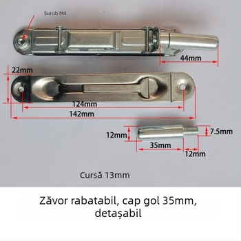 Zăvor pentru ușă de incendiu cu bolți ascunți sus-jos, zăvor tip fluture, oțel inoxidabil, finisaj lucios, design modern minimalist