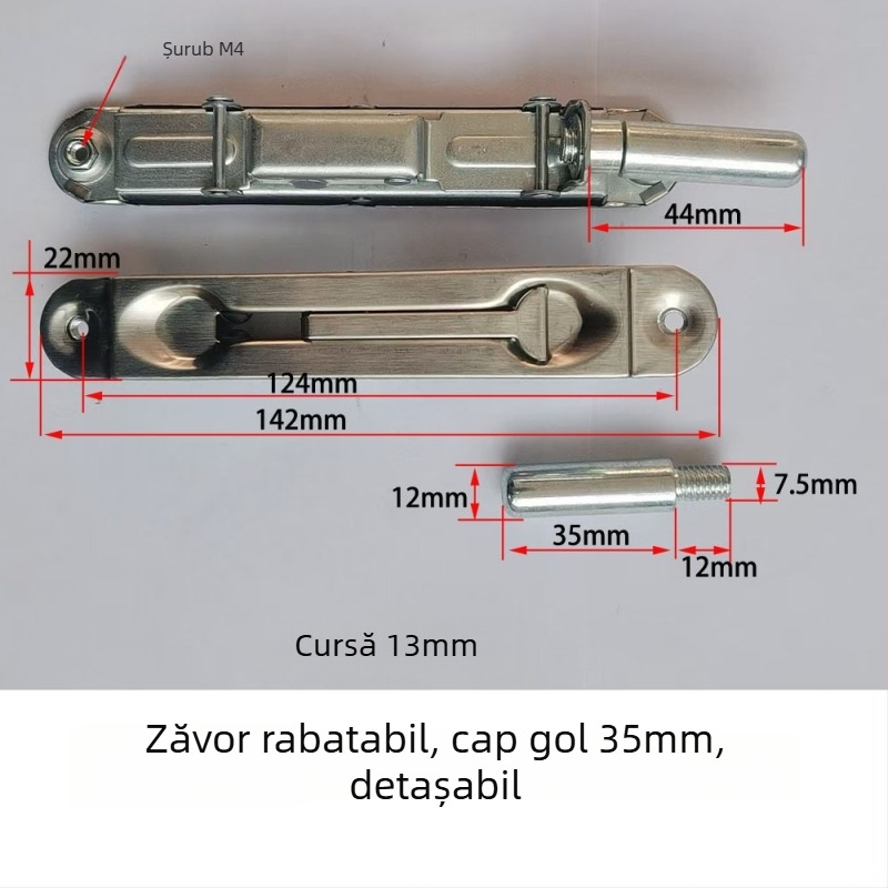Zăvor pentru ușă de incendiu cu bolți ascunți sus-jos, zăvor tip fluture, oțel inoxidabil, finisaj lucios, design modern minimalist