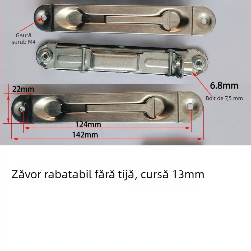 Zăvor pentru ușă de incendiu cu bolți ascunți sus-jos, zăvor tip fluture, oțel inoxidabil, finisaj lucios, design modern minimalist