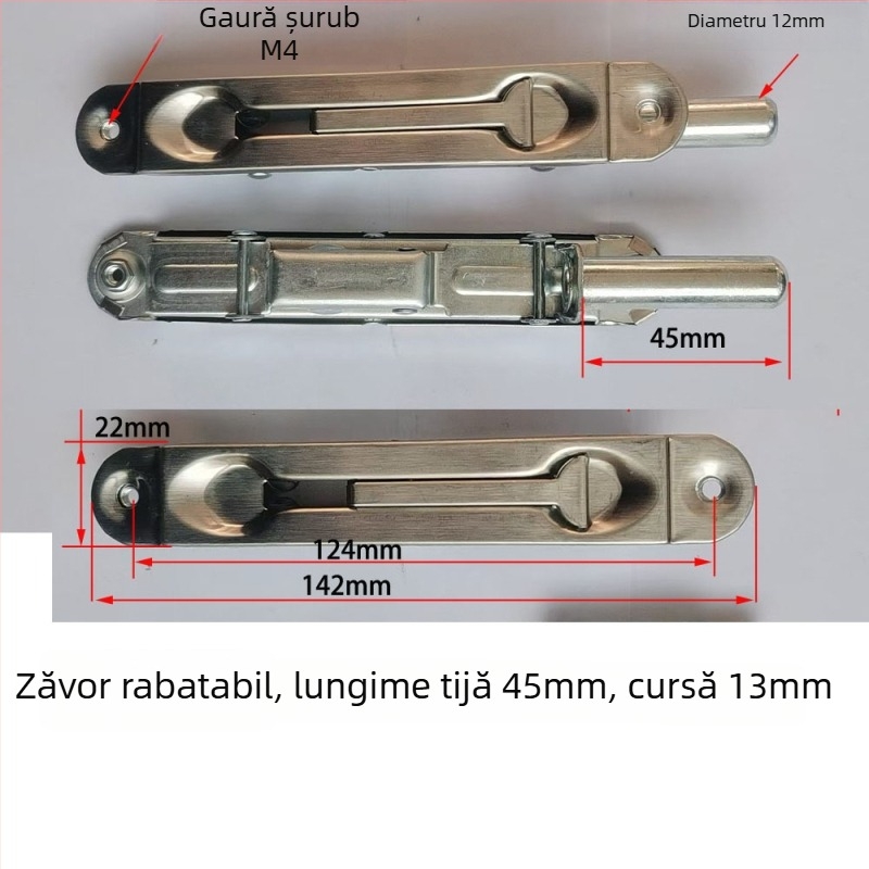 Zăvor pentru ușă de incendiu cu bolți ascunți sus-jos, zăvor tip fluture, oțel inoxidabil, finisaj lucios, design modern minimalist
