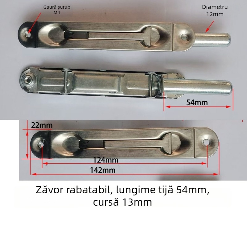 Zăvor pentru ușă de incendiu cu bolți ascunți sus-jos, zăvor tip fluture, oțel inoxidabil, finisaj lucios, design modern minimalist