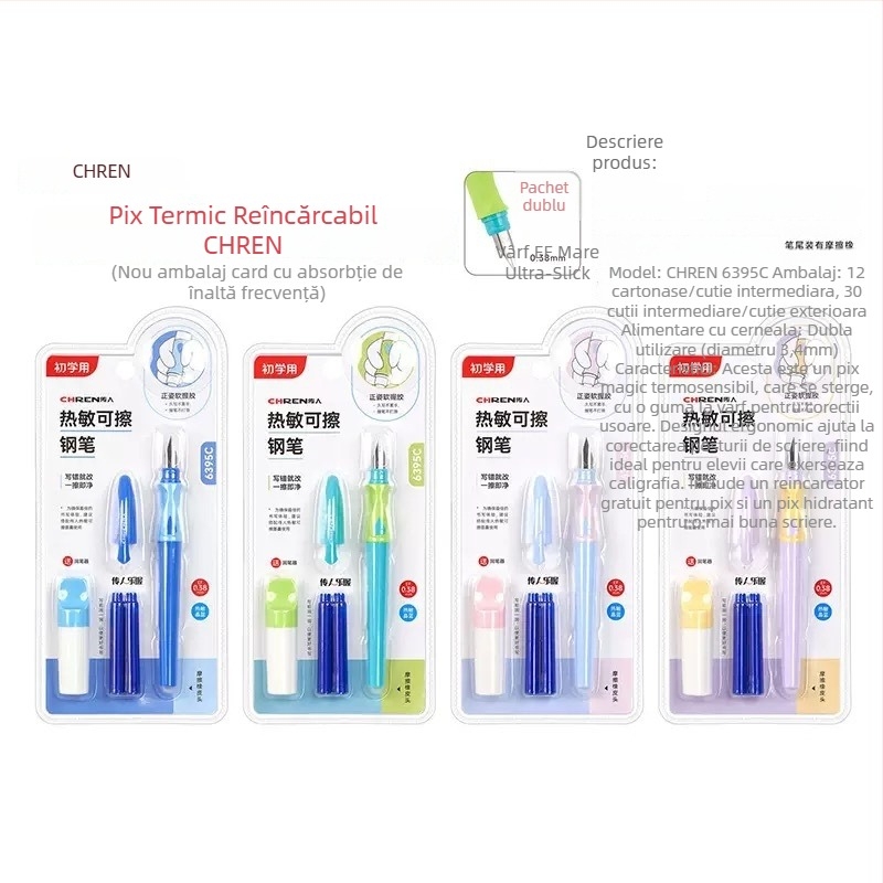 Stilou termic ștergător cu cerneală pentru clasele a treia și a patra, vârf EF 0,38 mm, priză moale pentru exerciții de scriere