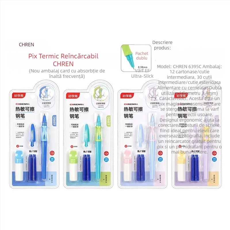 Stilou termic ștergător cu cerneală pentru clasele a treia și a patra, vârf EF 0,38 mm, priză moale pentru exerciții de scriere