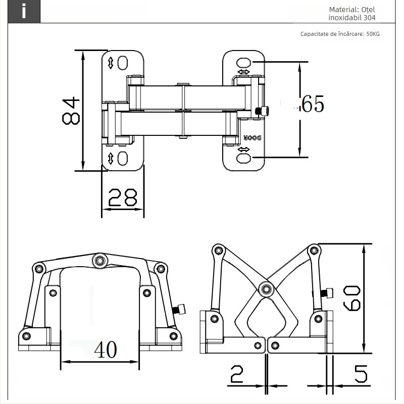 Balama din oțel inoxidabil 304 pentru uși din piatră, robustă, ascunsă, reglabilă bidimensional, design îngroșat pentru dulap hidrant ascuns