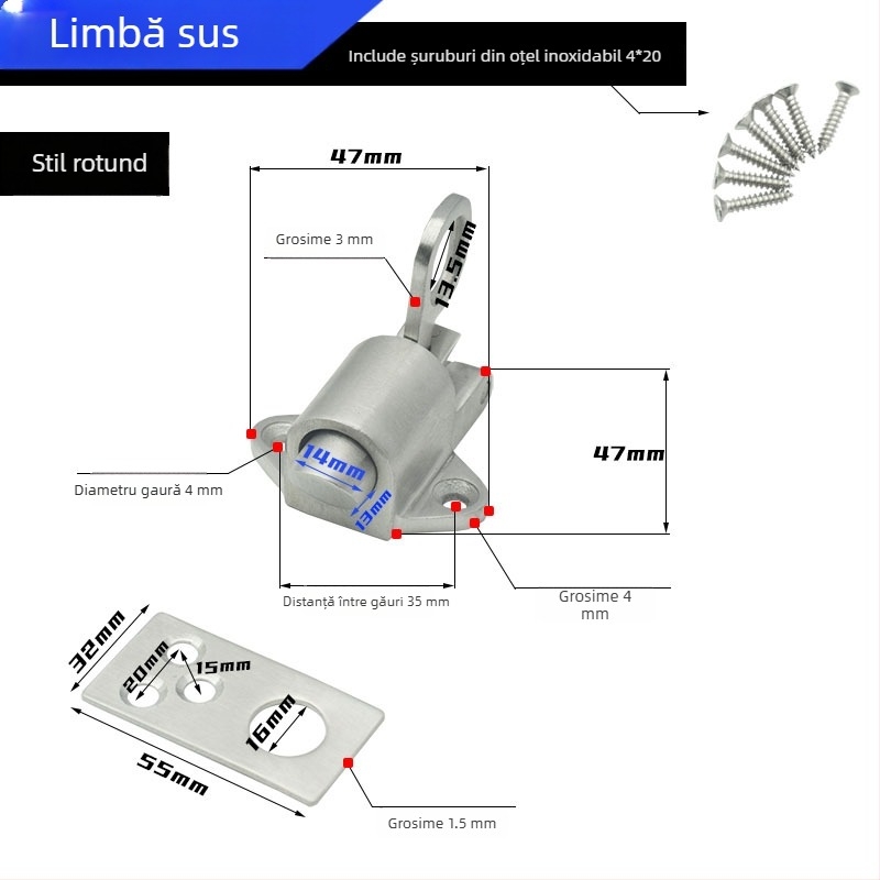 Zăvor automat pentru ușă din oțel inoxidabil 304 turnat solid, pentru uși mecanice, cu arc în stil aeronautic, anti-furt