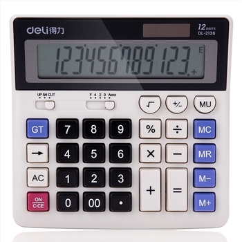 Deli 2136 calculator solar, afișaj de 12 cifre, calculator de birou cu alimentare dublă