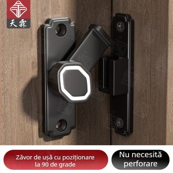 Încuietoare pentru uși și ferestre glisante, fără găuri, montaj pe suprafață la 90°, din aliaj de aluminiu