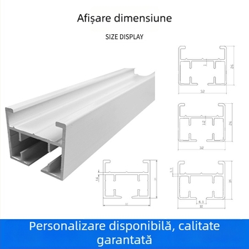 șină de perdea din aliaj de aluminiu GB 6063, finisaj alb porțelan prin electroporeze, pentru perdele care se deschid și se închid