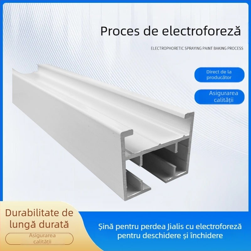 șină de perdea din aliaj de aluminiu GB 6063, finisaj alb porțelan prin electroporeze, pentru perdele care se deschid și se închid
