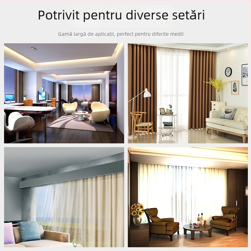 șină de perdea din aliaj de aluminiu GB 6063, finisaj alb porțelan prin electroporeze, pentru perdele care se deschid și se închid