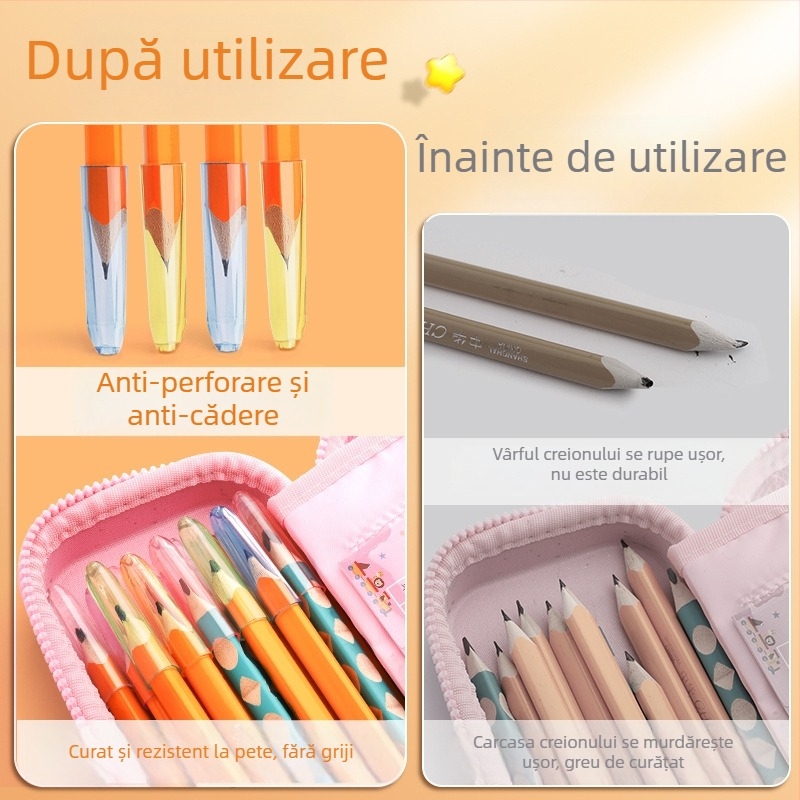 Capac de creion mare, transparent, cu design drăguț de desene animate – protector/extender pentru creion pentru elevi