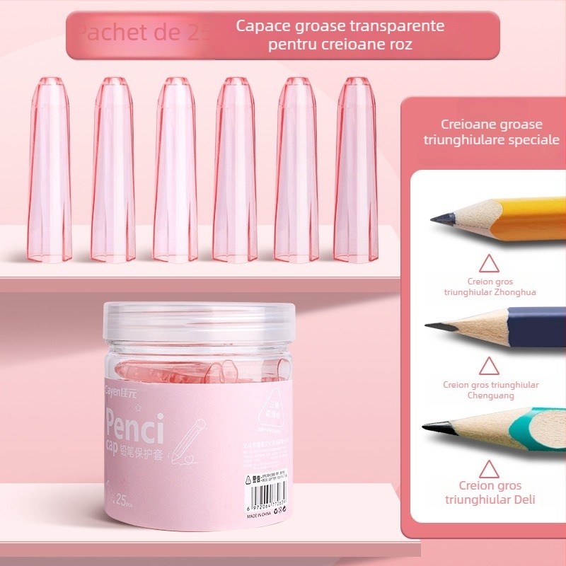 Capac de creion mare, transparent, cu design drăguț de desene animate – protector/extender pentru creion pentru elevi