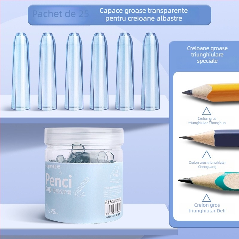 Capac de creion mare, transparent, cu design drăguț de desene animate – protector/extender pentru creion pentru elevi