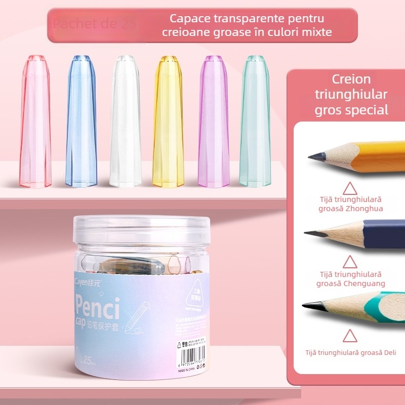 Capac de creion mare, transparent, cu design drăguț de desene animate – protector/extender pentru creion pentru elevi