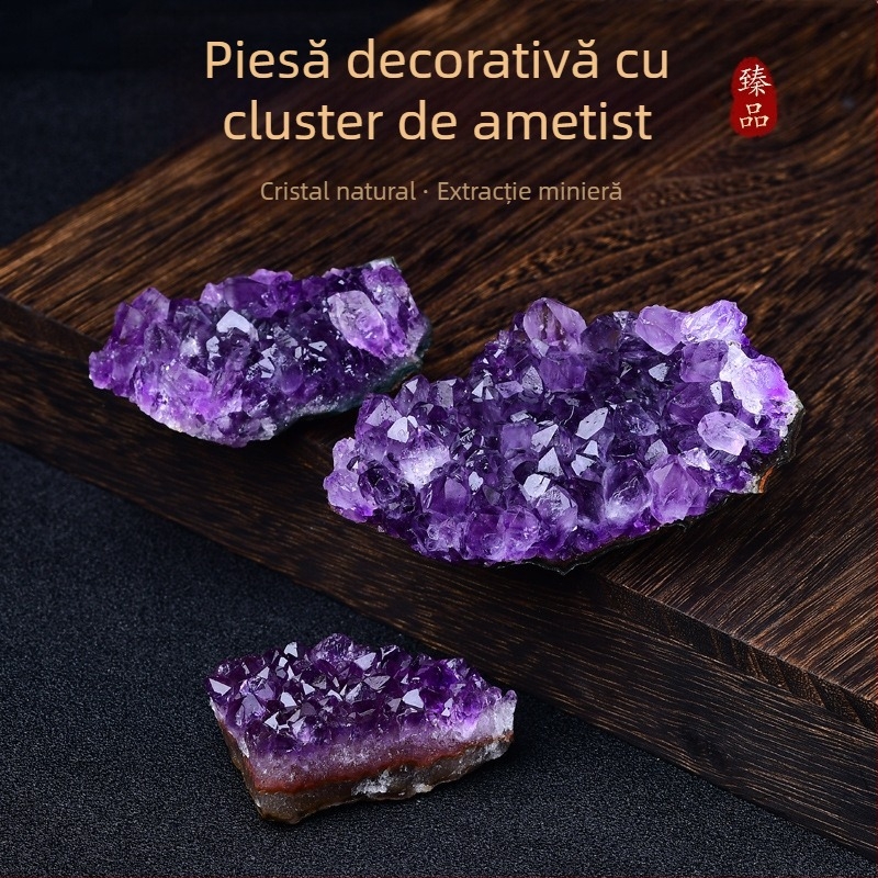 Ametist natural din Brazilia – cluster de cristal pentru decor, mostră brută și bloc de ametist