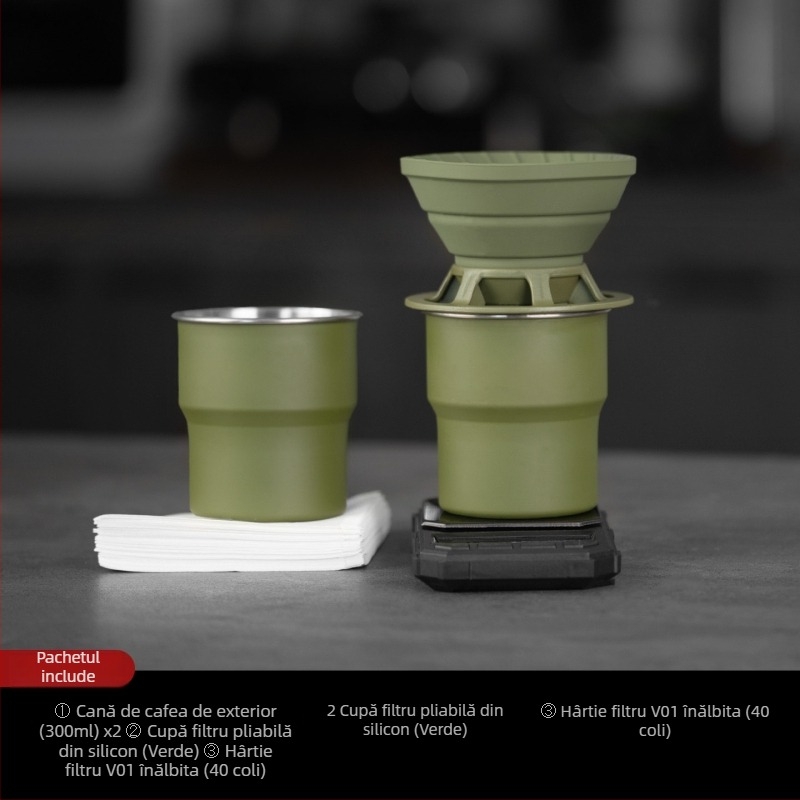 Filtru de cafea pliabil din silicon pentru V60 – set camping portabil, utilizare acasă