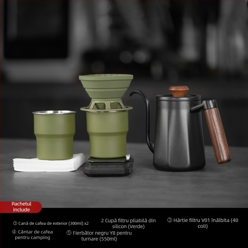 Filtru de cafea pliabil din silicon pentru V60 – set camping portabil, utilizare acasă