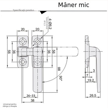 Mâner pentru ușile dulapului din oțel inoxidabil 304 cu încuietoare, model LCL-LCR80/100, versiune solidă, pentru dulapuri mecanice FHS31/41