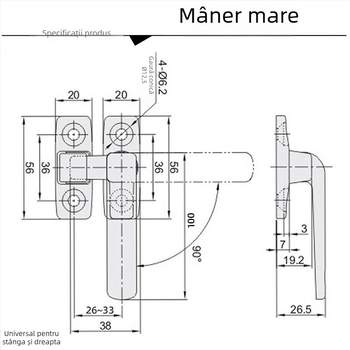 Mâner pentru ușile dulapului din oțel inoxidabil 304 cu încuietoare, model LCL-LCR80/100, versiune solidă, pentru dulapuri mecanice FHS31/41