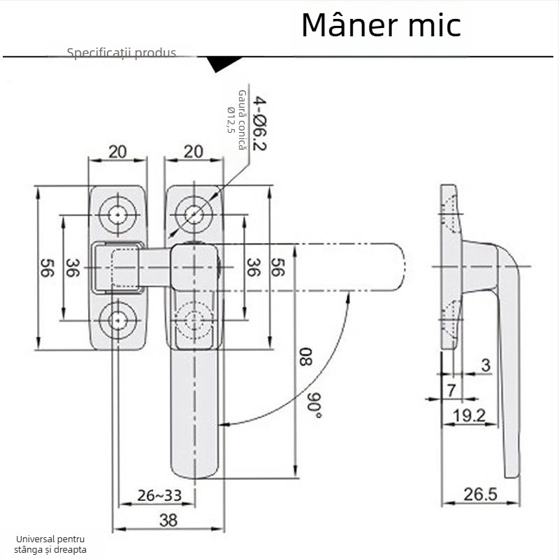 Mâner pentru ușile dulapului din oțel inoxidabil 304 cu încuietoare, model LCL-LCR80/100, versiune solidă, pentru dulapuri mecanice FHS31/41