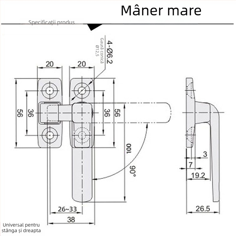 Mâner pentru ușile dulapului din oțel inoxidabil 304 cu încuietoare, model LCL-LCR80/100, versiune solidă, pentru dulapuri mecanice FHS31/41