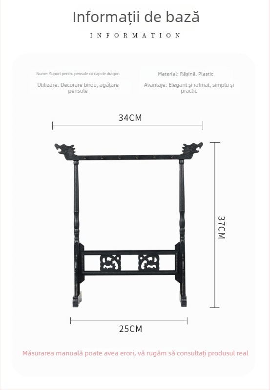 Suport pentru pixuri în formă de robinet, pentru caligrafie și pictură tradițională chineză, 12 găuri, rășină-plastic, aspect lemn, imitatie aripă de pui, pentru cele patru comori ale studiului