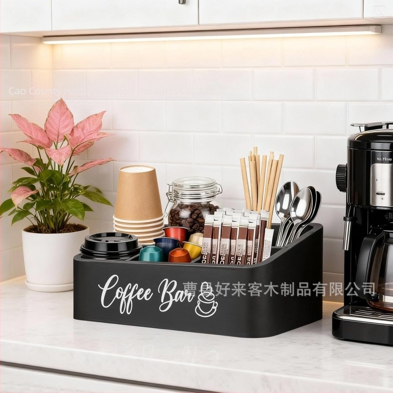 Cutie de depozitare din lemn cu compartimente pentru cești și tacâmuri, suport de pahare pe birou/bar, cu suport pentru pix, potrivit pentru petreceri, restaurante și uz casnic