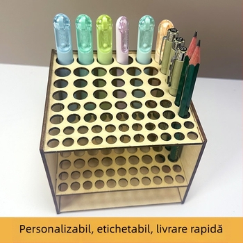 Suport din lemn pentru pixuri cu 67 de găuri — organizator de birou, suport pentru creioane, creioane de ochi și sprâncene, personalizabil