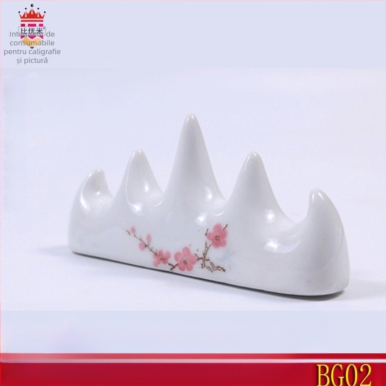 Suport ceramic pentru pensule, în formă de cinci degete, cu motiv de floare de prune, pentru caligrafie