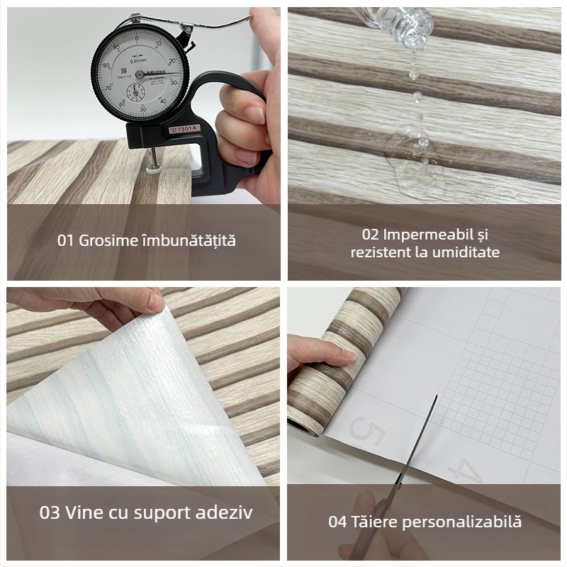 Tapet autocolant cu aspect lemn în dungi pentru dormitor, autocolant de pereți rezistent la apă, aspect premium