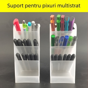 Cutie pentru pixuri cu compartimente înclinate, organizator de birou cu depozitare pe mai multe niveluri, compartimente în stil coreean, suport pentru pix în stil japonez