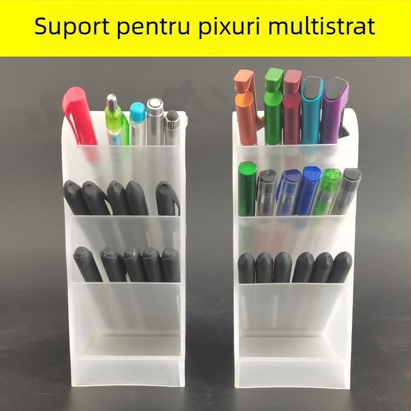 Cutie pentru pixuri cu compartimente înclinate, organizator de birou cu depozitare pe mai multe niveluri, compartimente în stil coreean, suport pentru pix în stil japonez