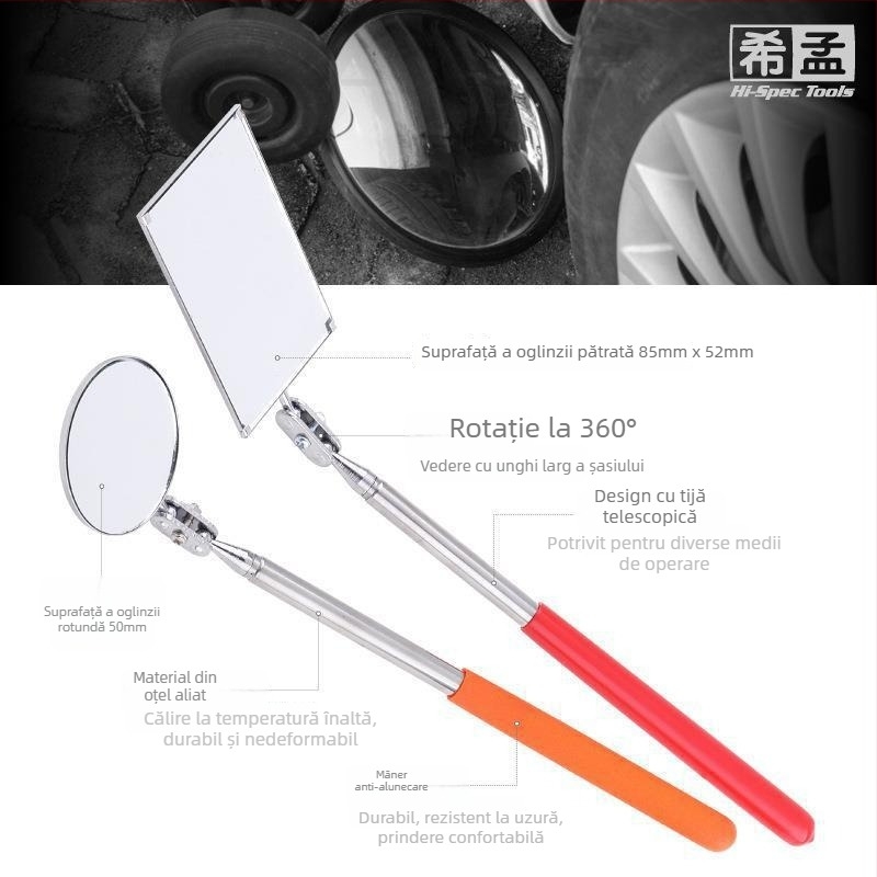 Oțel inoxidabil, oglindă telescopică universal pliabilă pentru inspecția sub mașină