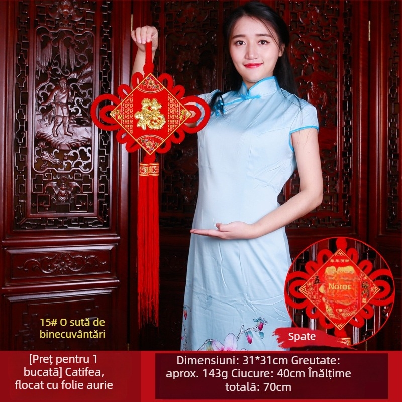 Pandantiv mare cu nod chinezesc pentru living – decor de perete premium pentru hol, cu nod încrucișat, din flanelă