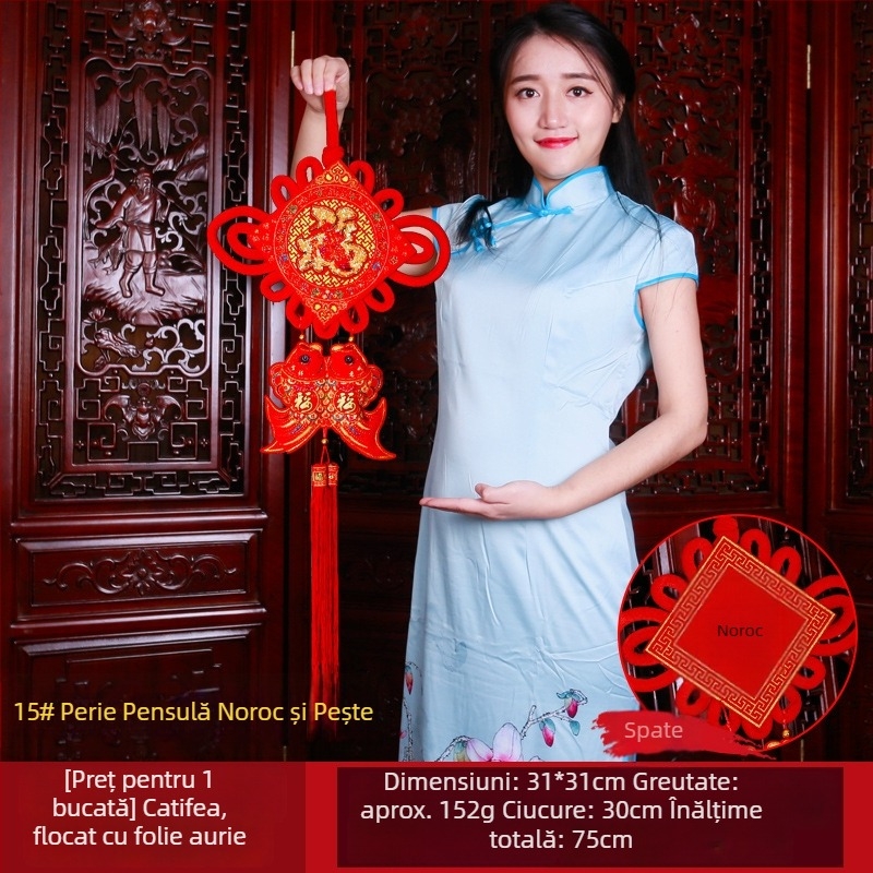 Pandantiv mare cu nod chinezesc pentru living – decor de perete premium pentru hol, cu nod încrucișat, din flanelă