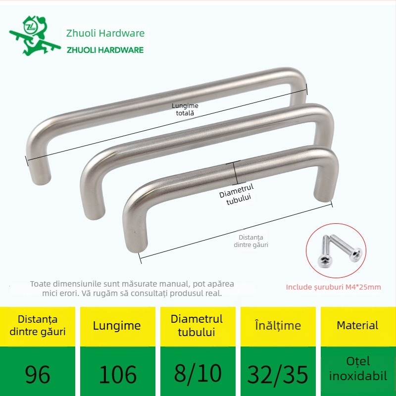 Mâner pentru dulap, design modern minimalist, din oțel inoxidabil satinat