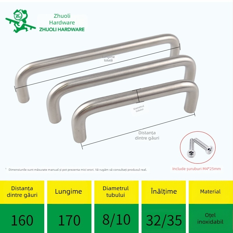 Mâner pentru dulap, design modern minimalist, din oțel inoxidabil satinat