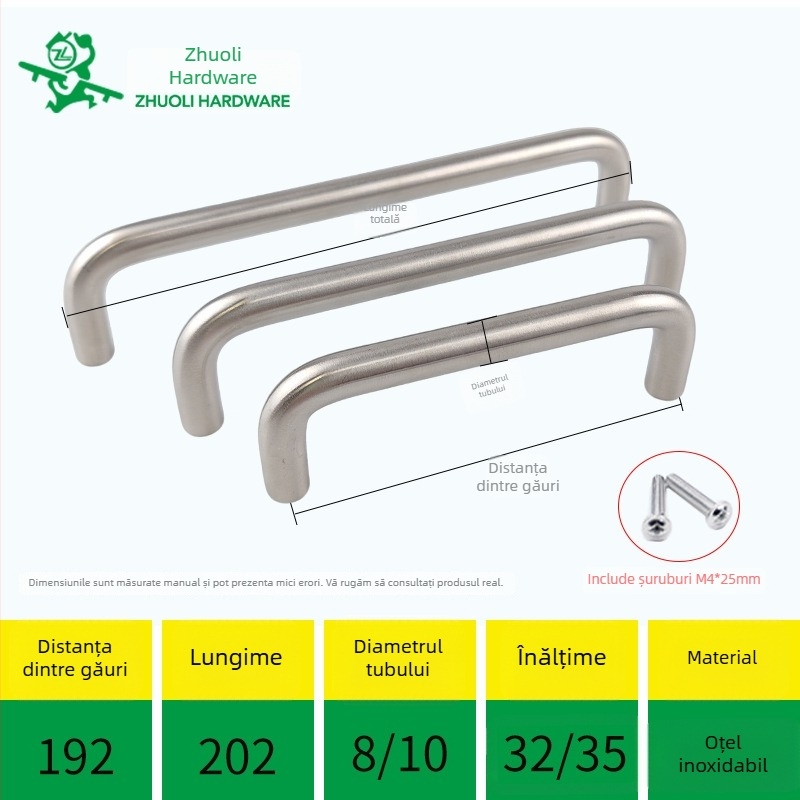 Mâner pentru dulap, design modern minimalist, din oțel inoxidabil satinat
